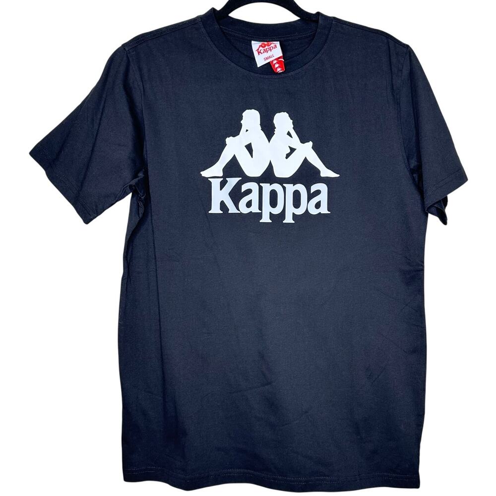 Kappa Estessi Omini Black Graphic T Shirt White Logo Short Sleeves Sz Small NWT